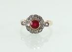 Antieke goud met platina ring robijn diamanten Art Deco, Ophalen of Verzenden, Goud, Ring, Met edelsteen