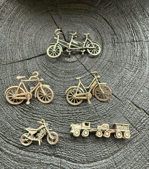 5 zilveren miniaturen: fietsen / voertuigen, Antiek en Kunst, Antiek | Goud en Zilver, Zilver, Ophalen of Verzenden