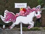 Geboortebord baby met beertje op schattig roze paardje, Kinderen en Baby's, Kraamcadeaus en Geboorteborden, Ophalen, Zo goed als nieuw