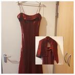 Bordeaurode/zwart glanzende feest/galajurk met sjaal, Kleding | Dames, Gelegenheidskleding, Maat 38/40 (M), Galajurk, Ophalen of Verzenden