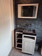 Natuurstenen Wasmeubel met Spiegel, Gebruikt, Minder dan 100 cm, Wastafelkast, 25 tot 50 cm