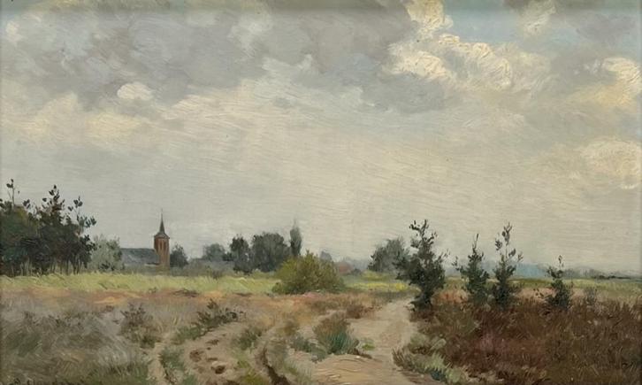 693. Olieverfschilderij Hollands landschap, begin 20e eeuw, Antiek en Kunst, Kunst | Schilderijen | Klassiek, Ophalen of Verzenden