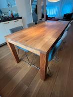 Stevige, stoere teakhouten tafel + zes stoelen, Huis en Inrichting, Tafels | Eettafels, Ophalen, Gebruikt, Teakhout, 200 cm of meer