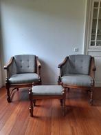 Set van 2 stoelen + voetenbankje, nieuw gestoffeerd, Huis en Inrichting, Stoelen, Ophalen