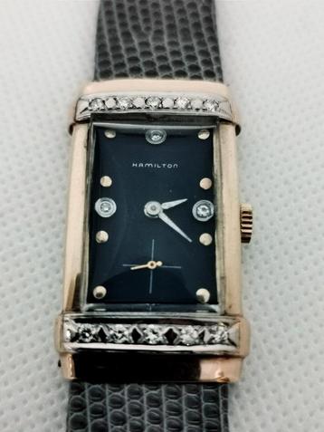 Gouden Hamilton polshorloge met diamanten, cert ALGT  beschikbaar voor biedingen