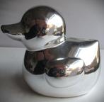 Spaarpot Eend~Zilver kleur keramiek Eendje~Badeend, Ophalen of Verzenden, Zo goed als nieuw, Steen, Aardewerk of Keramiek, Dier