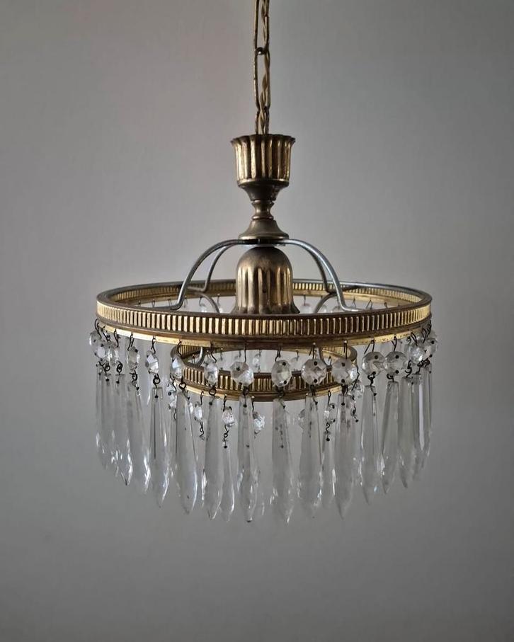 Antieke vintage kristallen kroonluchter pegels druppels, Huis en Inrichting, Lampen | Kroonluchters, Zo goed als nieuw, Overige materialen