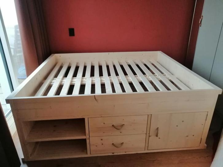 nieuw leuke stevige bed steigerhout, Huis en Inrichting, Slaapkamer | Bedden, Nieuw, Eenpersoons, 90 cm, Steigerhout, Ophalen of Verzenden