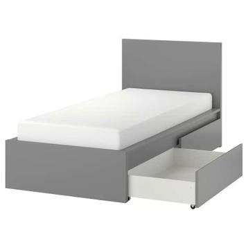 2 x Ikea bed Malm grijs 90x200 met lades - afbeelding 4
