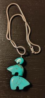 Zilveren 925 ketting met turquoise beren, Ophalen of Verzenden, Zilver, Zilver