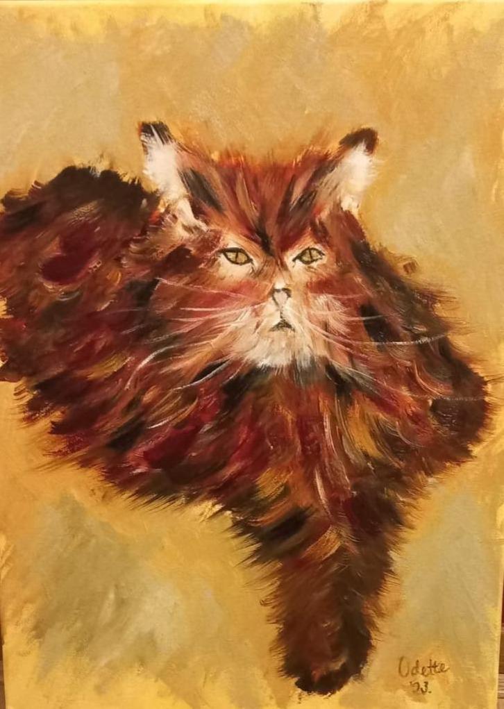 Olieverf schilderij met kat, Huis en Inrichting, Woonaccessoires | Schilderijen, Tekeningen en Foto's, Nieuw, Schilderij, Minder dan 50 cm