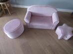Kinder Bankje sofa ROBA Fluweel roze + 2x poef ster en ovaal, Ophalen of Verzenden, Zo goed als nieuw