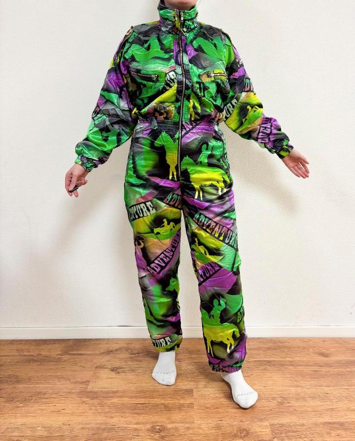 Vintage retro skipak - groen paars western print maat M/L, Kleding | Dames, Wintersportkleding, Gedragen, Pak, Maat 38/40 (M)
