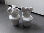 2 witte aardewerken cactusbeeldjes - Bijenkorf, Verzamelen, Ophalen of Verzenden, Nieuw, Overige typen