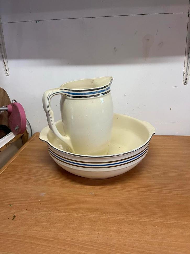 Antieke Emaille Waskom en Kan Set Vintage Decoratie, Antiek en Kunst, Antiek | Emaille, Ophalen of Verzenden