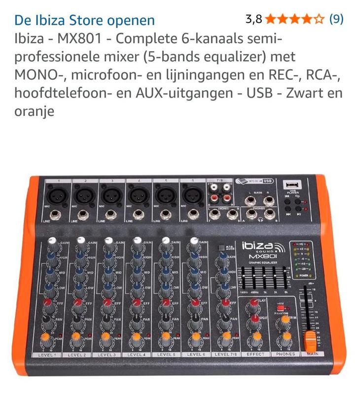 Ibiza Sound MX801 8 kanaals stage mixer studio mengpaneel, Muziek en Instrumenten, Mengpanelen, Ophalen of Verzenden