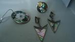 Zilver Albalone schelp paarlemoer ketting ring en oorbellen, Ophalen of Verzenden, Zo goed als nieuw, Zilver, Overige materialen