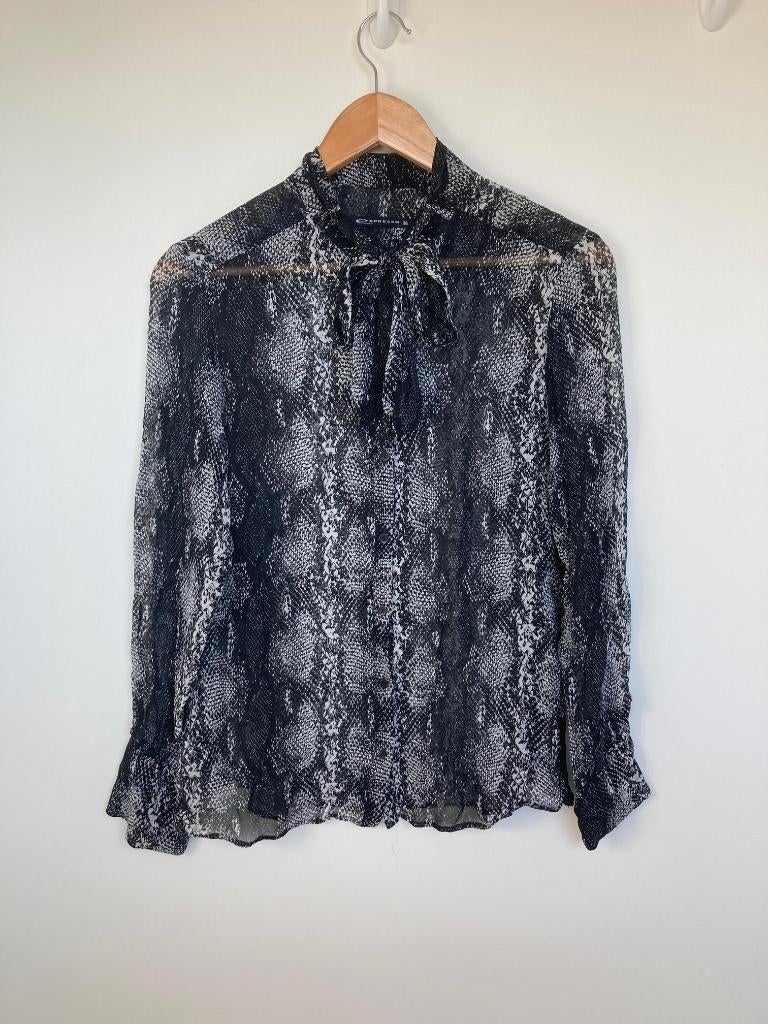 Expresso zwart witte chiffonblouse strik slangenprint mt 36, EPR Online B.V., Expresso, Zwart, Jozefstraat v/h Molenpoort 29 2611 GE Delft