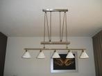 Rvs hanglamp met 5 melkglazen kapjes, Huis en Inrichting, Lampen | Hanglampen, Ophalen, Zo goed als nieuw, Glas, 75 cm of meer