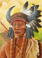 Indiaan Comanche krijger, Antiek en Kunst, Kunst | Schilderijen | Klassiek, Ophalen of Verzenden