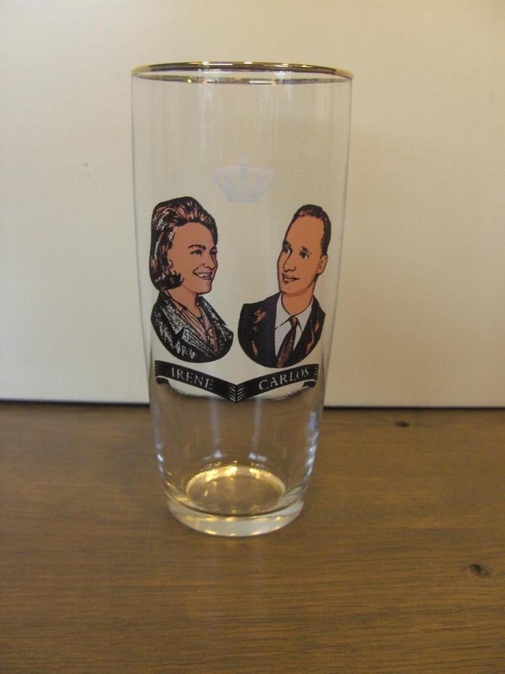 bierglas Irene (van Lippe Biesterfeld) en Carlos, Verzamelen, Glas en Borrelglaasjes, Zo goed als nieuw, Bierglas, Ophalen of Verzenden