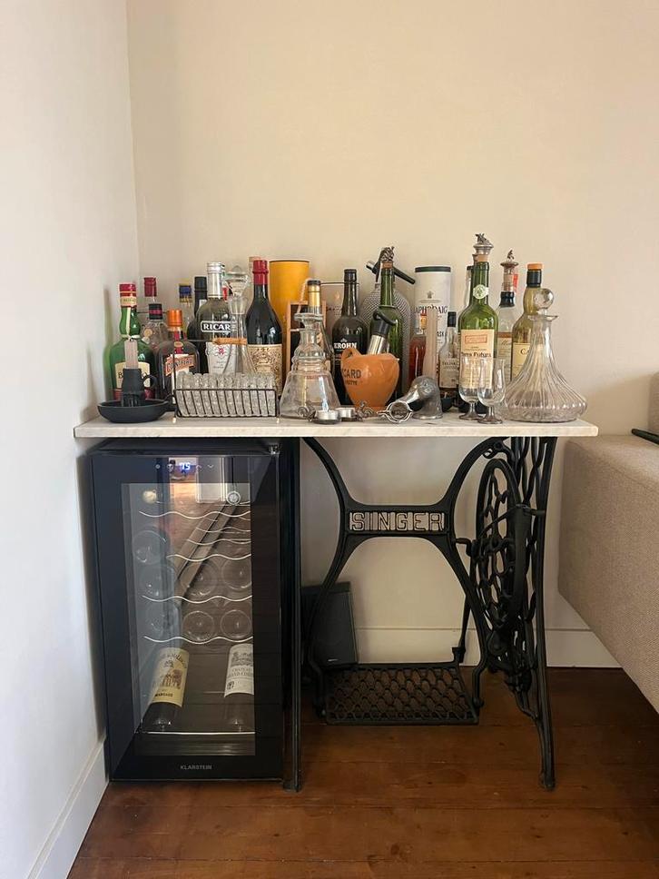 Originele Singer Bar Tafel met Marmeren Blad, Antiek en Kunst, Antiek | Meubels | Tafels, Ophalen of Verzenden