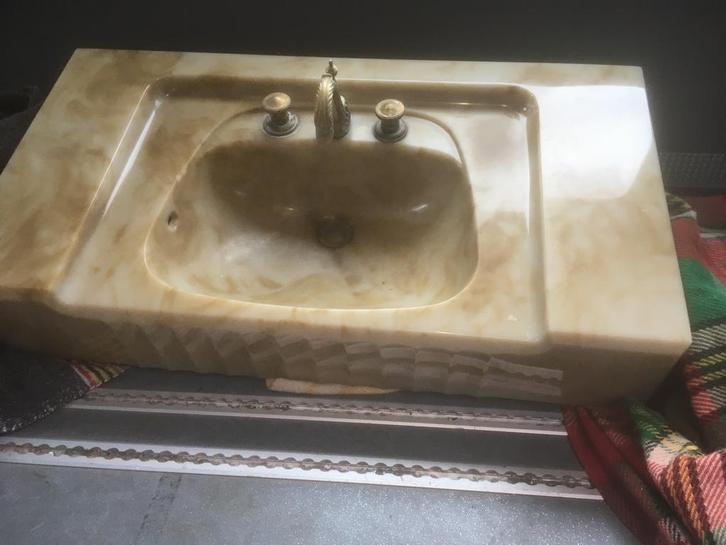 Oude Travertin wasbak, jaren 70, Doe-het-zelf en Verbouw, Sanitair, Gebruikt, Wastafel, Ophalen