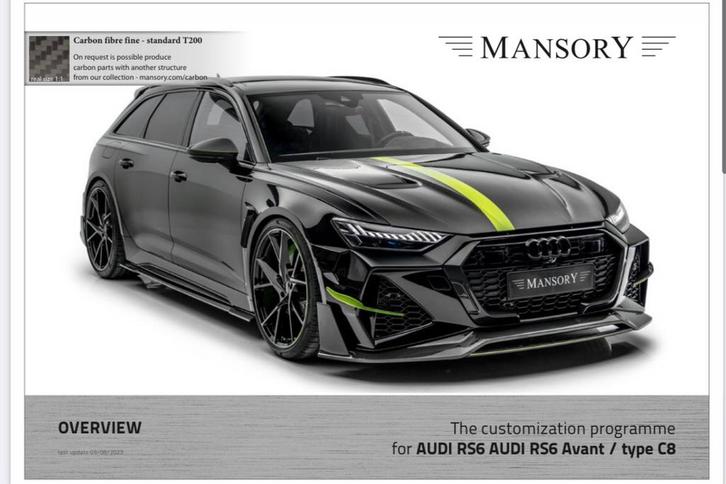 Audi rs6 mansory body kit voor de rs6 c8 & rs6 advent, Auto diversen, Handleidingen en Instructieboekjes, Ophalen of Verzenden