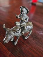 Bronzen beeld jongen op stier - Mooie patina, Ophalen of Verzenden