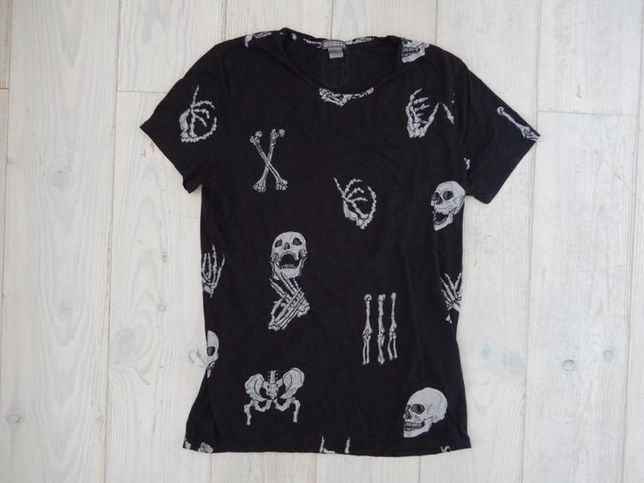H&M divided zwart t-shirt met skelet / botten/ schedel mt s, Kleding | Heren, T-shirts, Zo goed als nieuw, Maat 46 (S) of kleiner