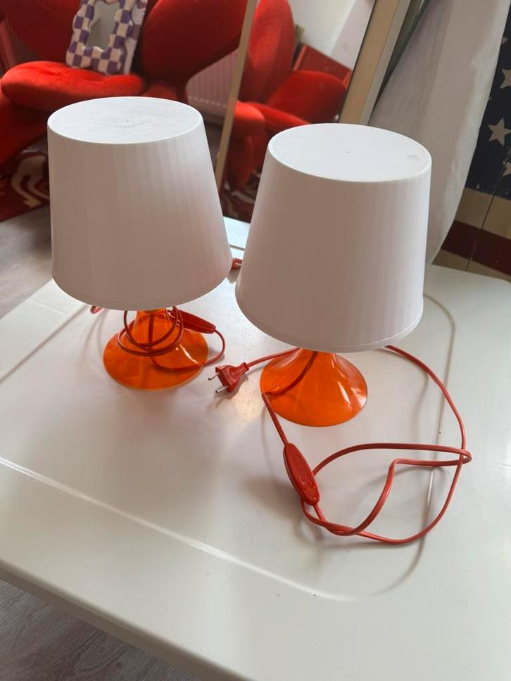 Vintage Ikea Pair of Retro Orange Table Lamps, Huis en Inrichting, Lampen | Tafellampen, Zo goed als nieuw, Minder dan 50 cm, Kunststof