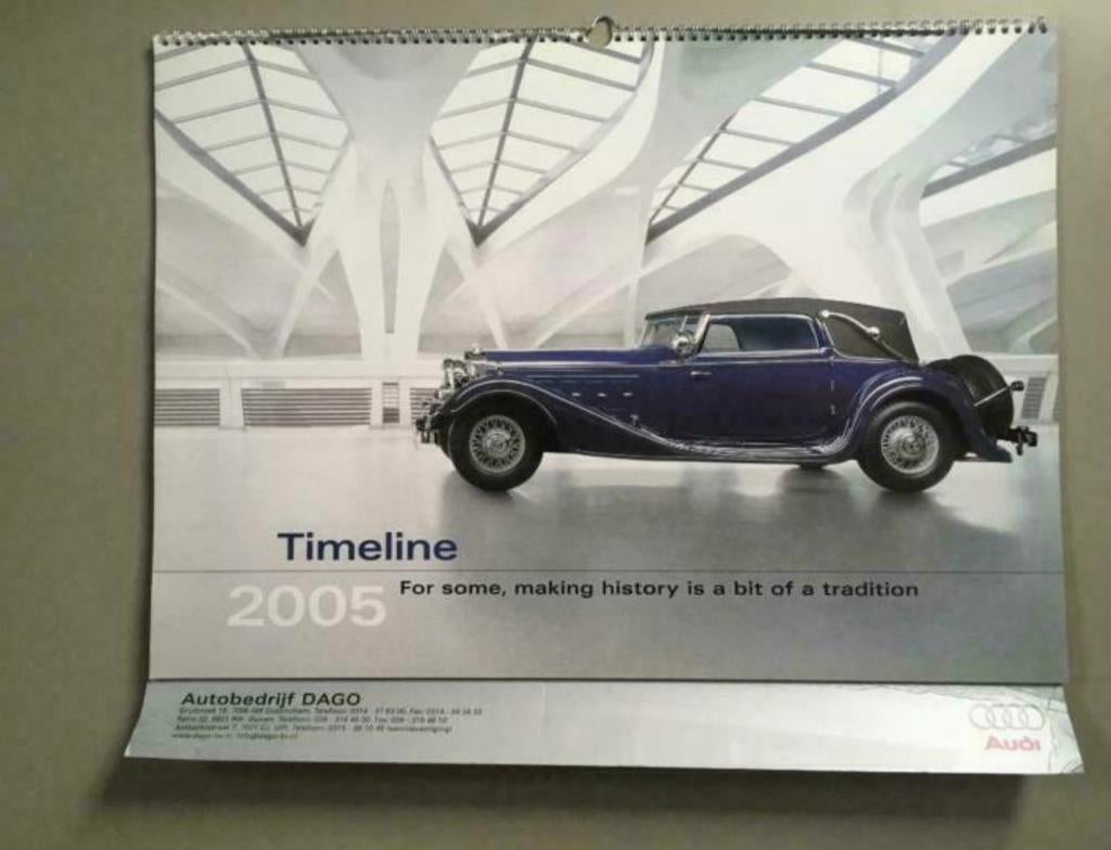 oudere 2005 kalender Audi timeline tijdlijn (Auto Union), Ophalen of Verzenden, Maandkalender, Gebruikt