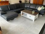 Comfortabele Donkerblauwe Leren Hoekbank, Huis en Inrichting, Ophalen, Gebruikt, Leer