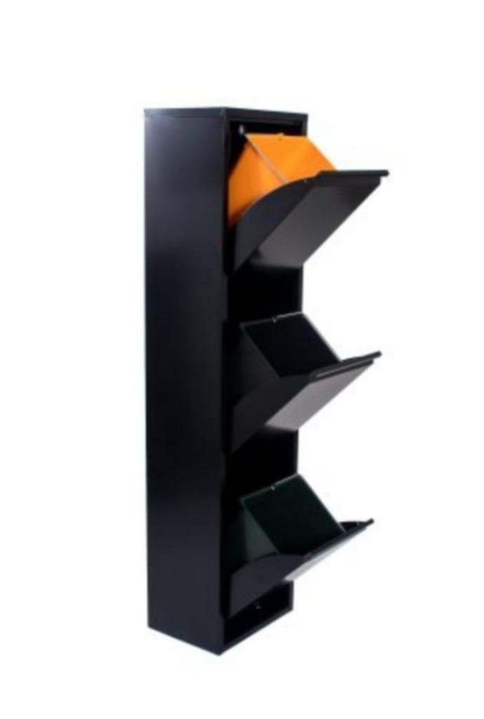 NIEUW Zwart afvalmeubel smal afvalscheiding 3 emmers #388, Huis en Inrichting, Woonaccessoires | Prullenbakken, Nieuw, Metaal