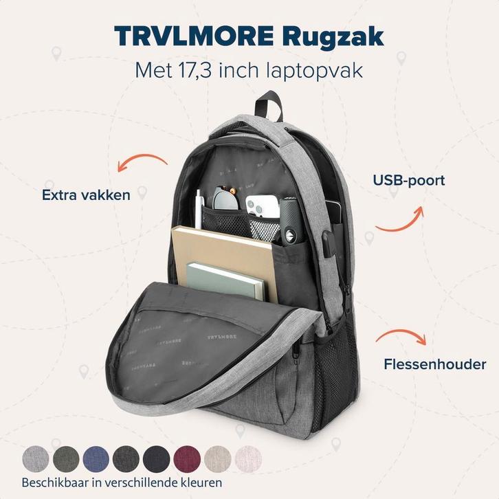 Rugzak 36 L + laptopvak 17,3" – grijs, multitask school-/rei, Computers en Software, Laptoptassen, Zo goed als nieuw, Rugzak, 17 inch of meer