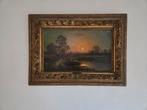 Schilderij Landschap met Zonsondergang, Antiek en Kunst, Kunst | Schilderijen | Klassiek, Ophalen of Verzenden
