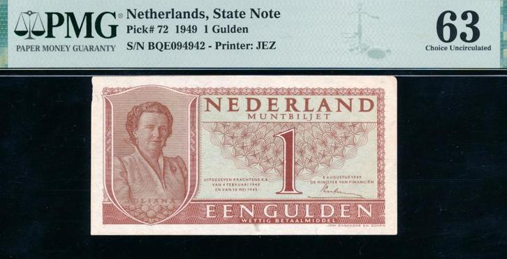 UNC- PMG 63: 1 Gulden 1949 ‘Muntbiljet’ Juliana - BQE094942, Postzegels en Munten, Bankbiljetten | Nederland, Los biljet, 1 gulden