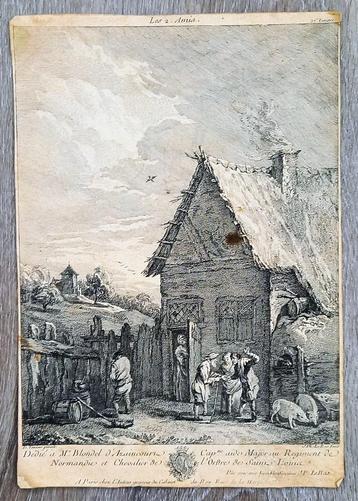 Ets J.Ph. Le Bas (naar Teniers) Les 2 Amis - 18e eeuw beschikbaar voor biedingen