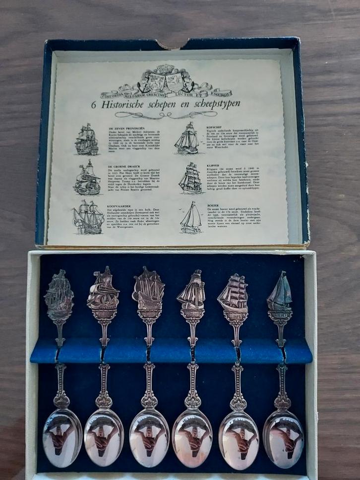 Verzilverde lepels 6 historische schepen en scheepstypen, Antiek en Kunst, Antiek | Goud en Zilver, Zilver, Ophalen of Verzenden