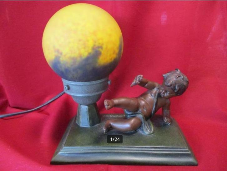 Zeer mooie Art Deco lamp met fraai vormgegeven putto, Moreau, Antiek en Kunst, Antiek | Lampen, Verzenden