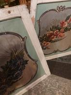 antieke beschilderde kermis panelen linnen in houten frame, Ophalen of Verzenden