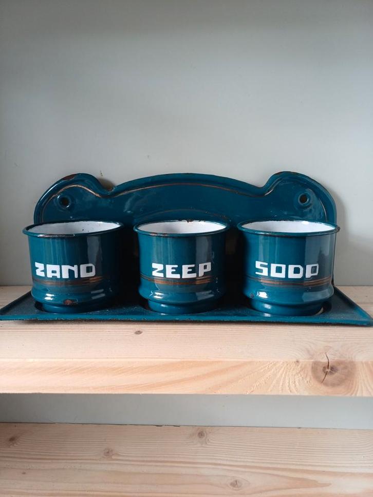 Vintage Emaille Zand Zeep Soda Set, Antiek en Kunst, Antiek | Emaille, Ophalen of Verzenden