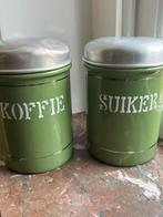 Vintage Olijfgroene Emaille Voorraadbussen Jaren '50, Ophalen of Verzenden, Gebruikt