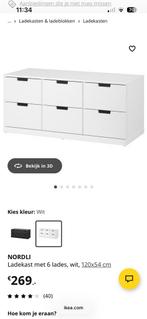 Ikea Nordli ladekast - Wit - 6 lades, Ophalen, Kunststof, 100 tot 150 cm, 5 laden of meer