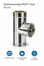Chromestaal Dubbelwandig Kachelpijp T-Stuk – Ø 13,5 cm, Ophalen, Nieuw, Minder dan 2 meter, 80 mm of meer