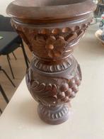 Handgesneden Houten Vaas met Bloemmotieven Antiek Look Woond, Ophalen of Verzenden