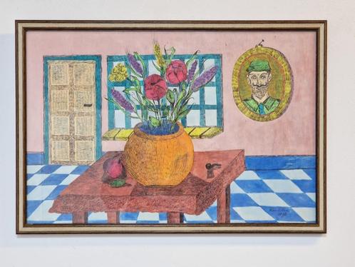 Vintage pentekening Rien van Kol modern ingelijst schilderij, Antiek en Kunst, Kunst | Tekeningen en Foto's, Ophalen of Verzenden