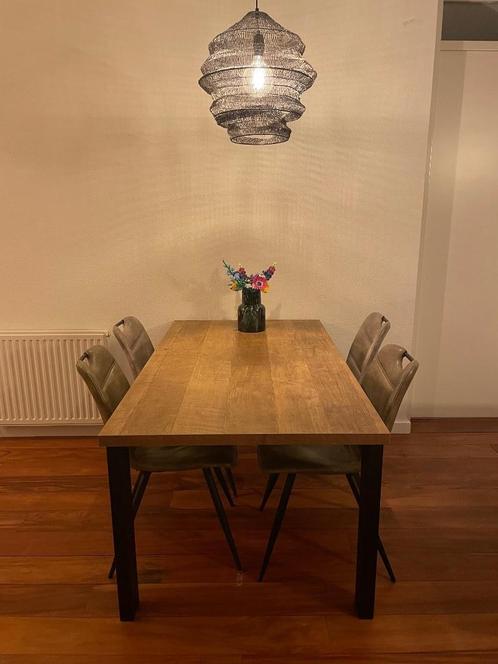 Eetkamer stoelen 4 stuks groen en grijs, Huis en Inrichting, Stoelen, Gebruikt, Vier, Overige kleuren, Ophalen