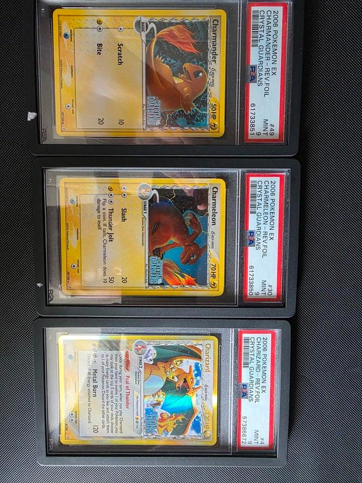 Charizard, Charmeleon, Charmander Reverse Holo PSA 9, Hobby en Vrije tijd, Verzamelkaartspellen | Pokémon, Zo goed als nieuw, Ophalen of Verzenden