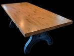 Massief eiken eettafel, zwaar stalen industrieel onderstel, Huis en Inrichting, Ophalen, 50 tot 100 cm, Zo goed als nieuw, Vijf personen of meer